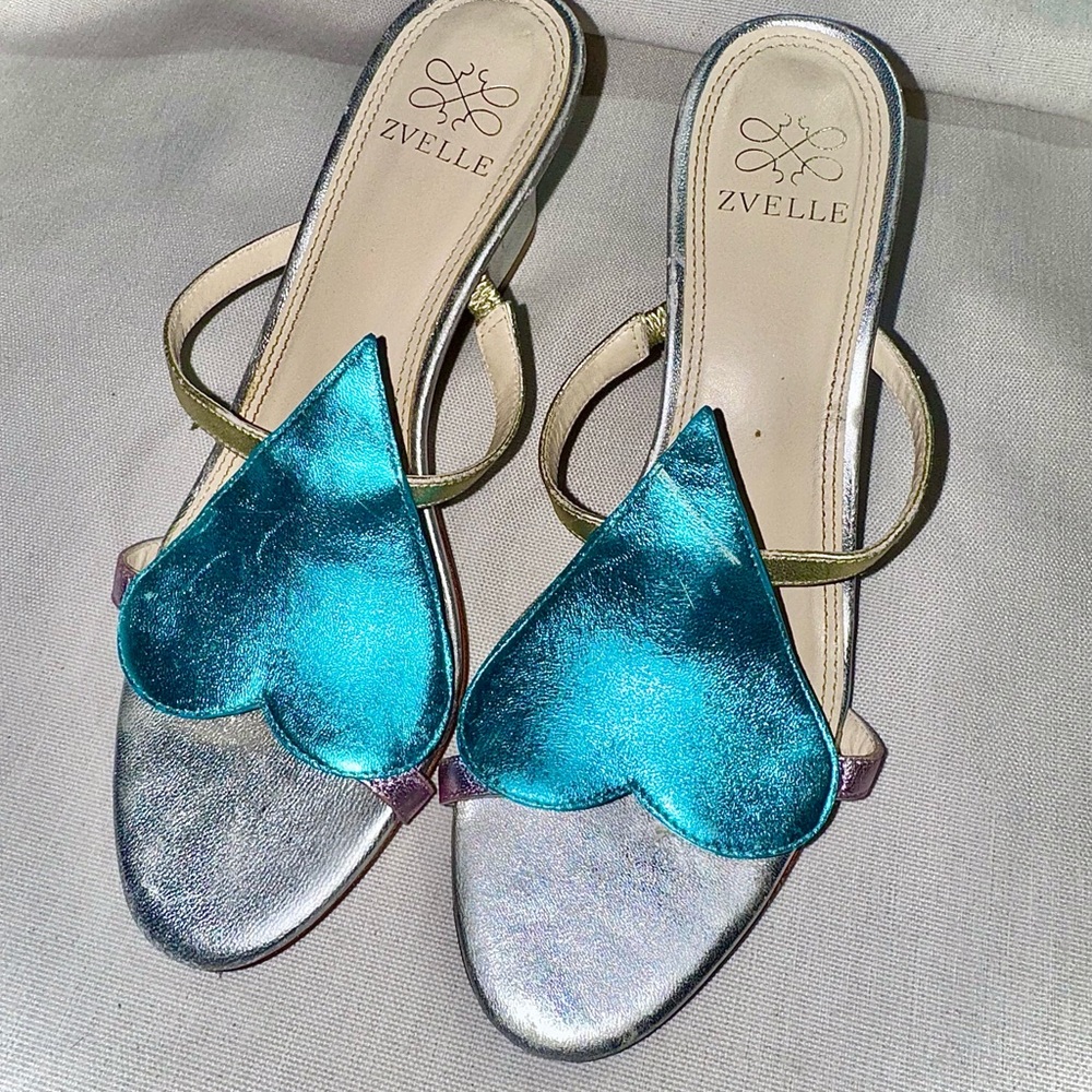 Silver and Blue Heart Heels